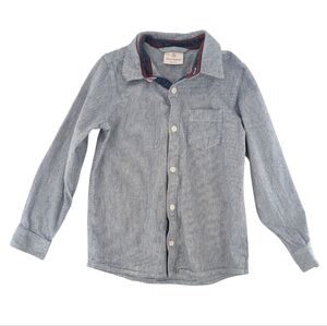 Hanna Andersson Button Down Cotton Shirt Blue and White Boys Size 120 6/7